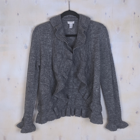 Chico's Sweaters - Chico's gray ruffle cardigan open front